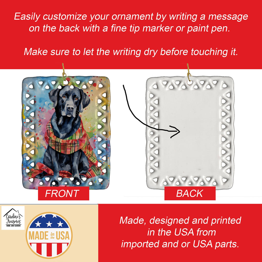 Black Labrador Retriever Christmas Porcelain Ornament Christmas Tree Hanging Decorations for Home Christmas Holiday, Rectangle, Gift, Multicolor