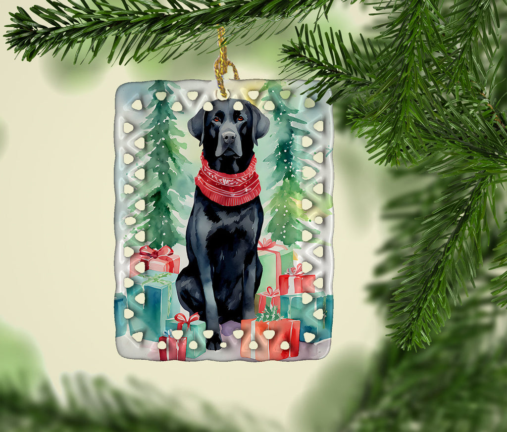 Black Labrador Retriever Christmas Porcelain Ornament Christmas Tree Hanging Decorations for Home Christmas Holiday, Rectangle, Gift, Multicolor