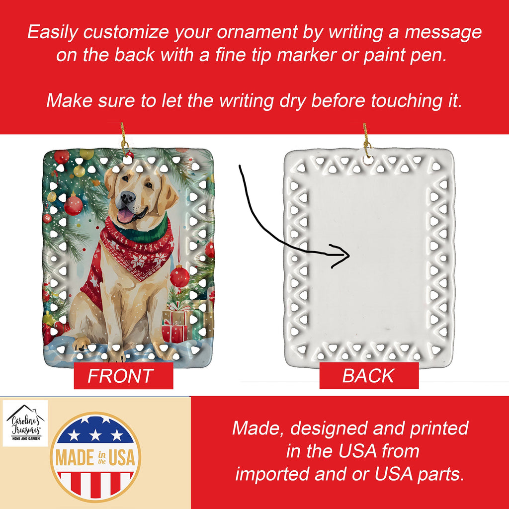 Yellow Labrador Retriever Christmas Porcelain Ornament Christmas Tree Hanging Decorations for Home Christmas Holiday, Rectangle, Gift, Multicolor