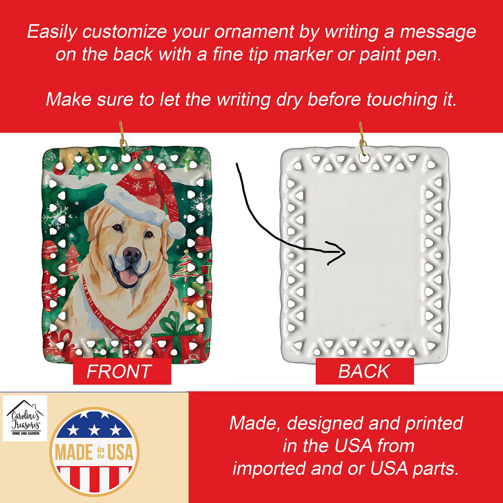 Yellow Labrador Retriever Christmas Porcelain Ornament Christmas Tree Hanging Decorations for Home Christmas Holiday, Rectangle, Gift, Multicolor