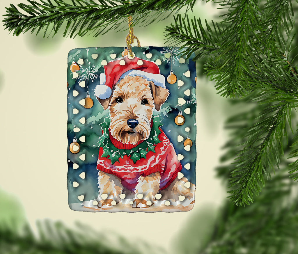 Lakeland Terrier Christmas Porcelain Ornament Christmas Tree Hanging Decorations for Home Christmas Holiday, Rectangle, Gift, Multicolor