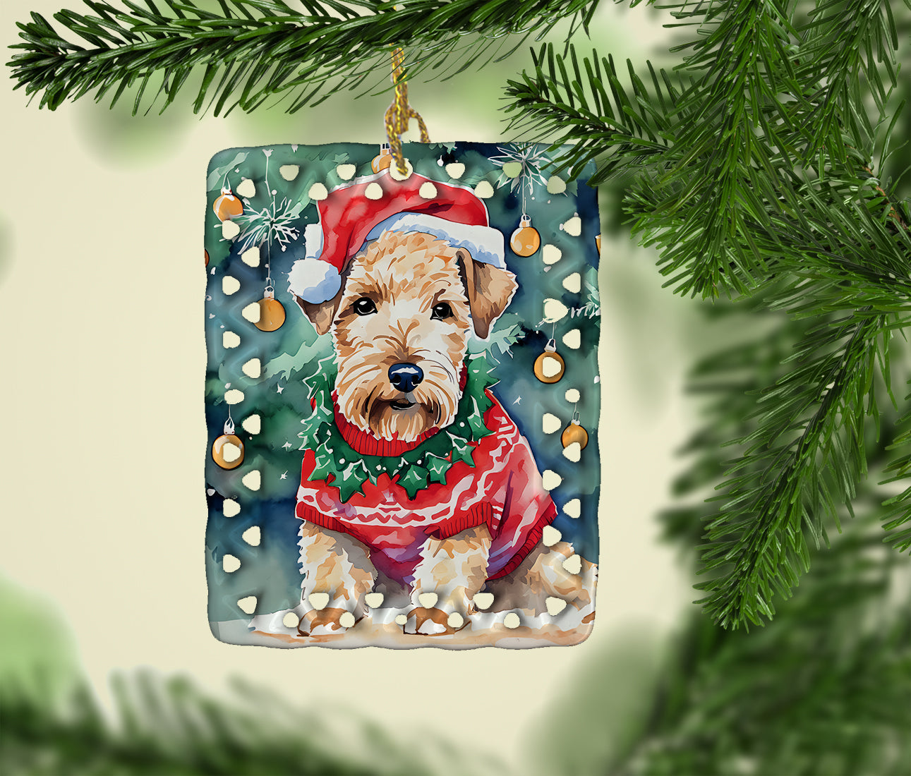 Lakeland Terrier Christmas Porcelain Ornament Christmas Tree Hanging Decorations for Home Christmas Holiday, Rectangle, Gift, Multicolor