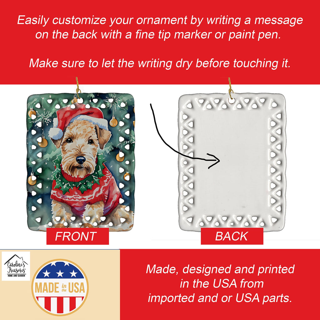 Lakeland Terrier Christmas Porcelain Ornament Christmas Tree Hanging Decorations for Home Christmas Holiday, Rectangle, Gift, Multicolor