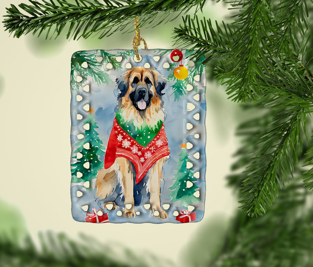 Leonberger Christmas Porcelain Ornament Christmas Tree Hanging Decorations for Home Christmas Holiday, Rectangle, Gift, Multicolor