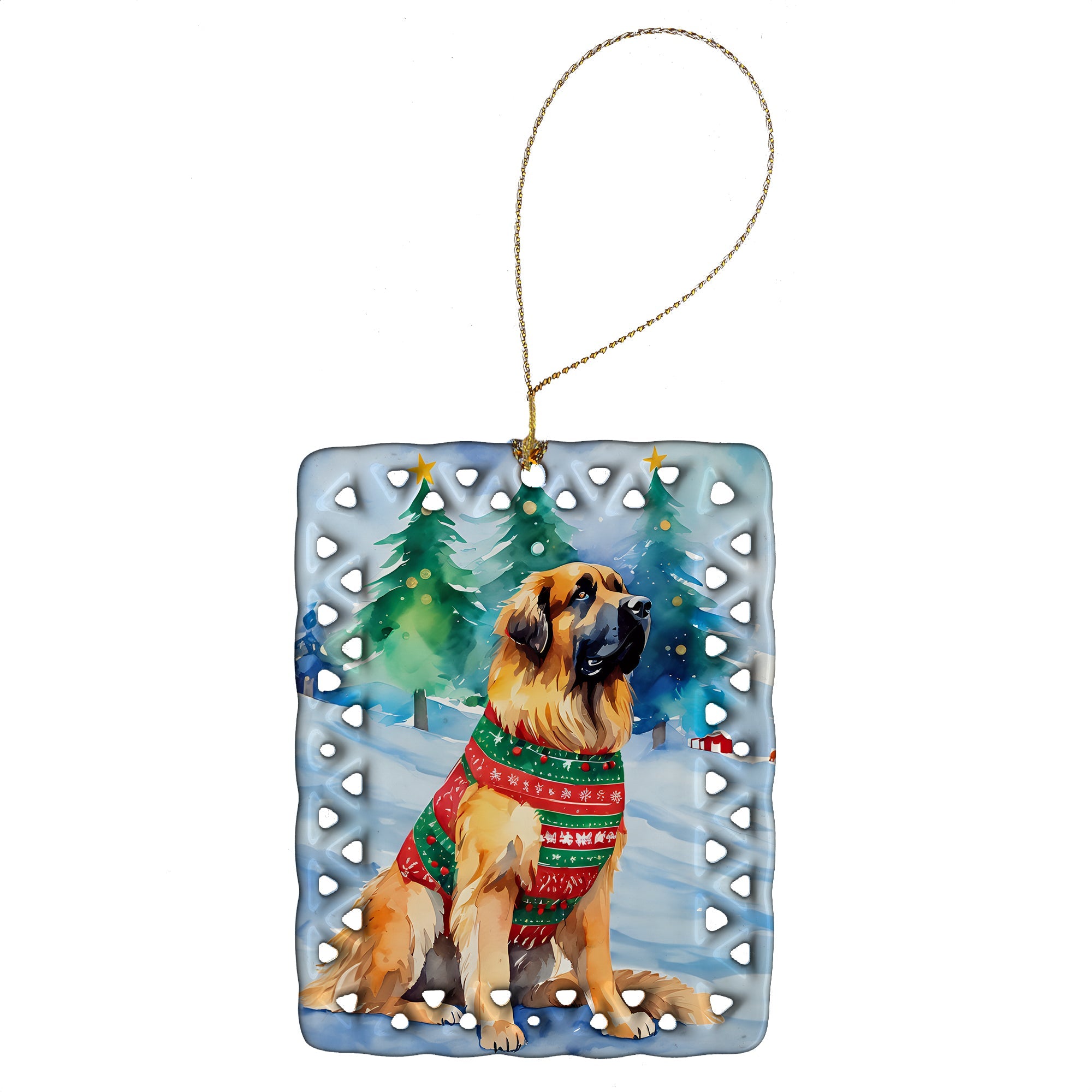 Leonberger Christmas Porcelain Ornament Christmas Tree Hanging Decorations for Home Christmas Holiday, Rectangle, Gift, Multicolor