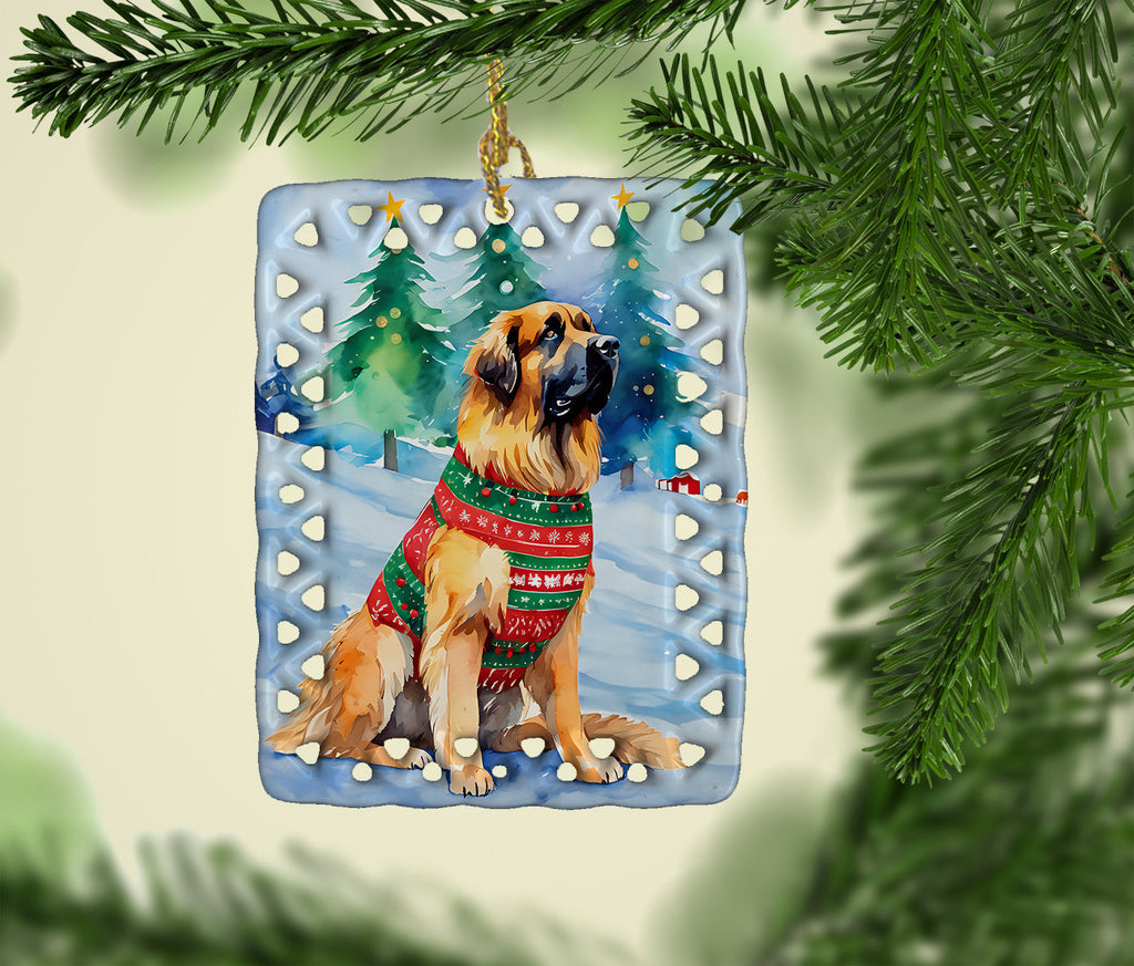 Leonberger Christmas Porcelain Ornament Christmas Tree Hanging Decorations for Home Christmas Holiday, Rectangle, Gift, Multicolor