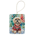 Lhasa Apso Christmas Porcelain Ornament Christmas Tree Hanging Decorations for Home Christmas Holiday, Rectangle, Gift, Multicolor