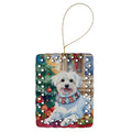 Maltese Christmas Porcelain Ornament Christmas Tree Hanging Decorations for Home Christmas Holiday, Rectangle, Gift, Multicolor