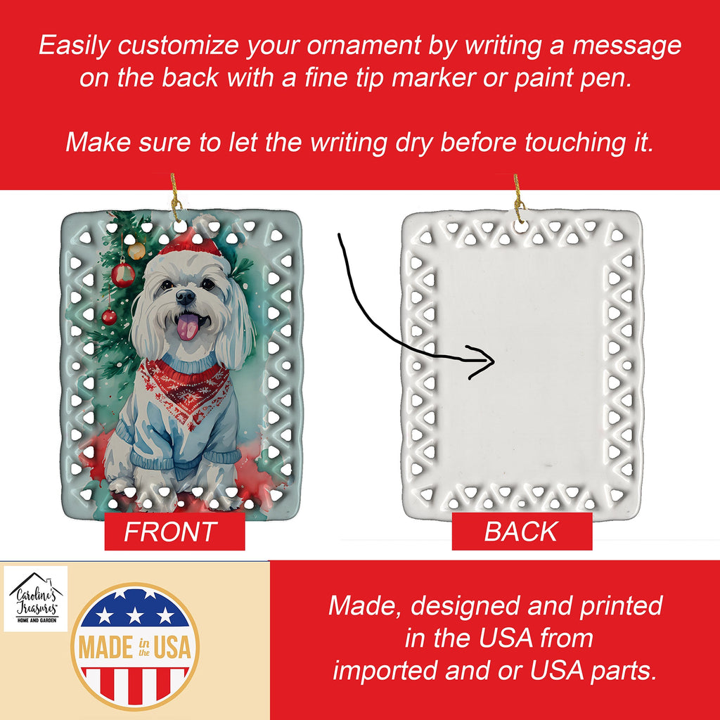 Maltese Christmas Porcelain Ornament Christmas Tree Hanging Decorations for Home Christmas Holiday, Rectangle, Gift, Multicolor