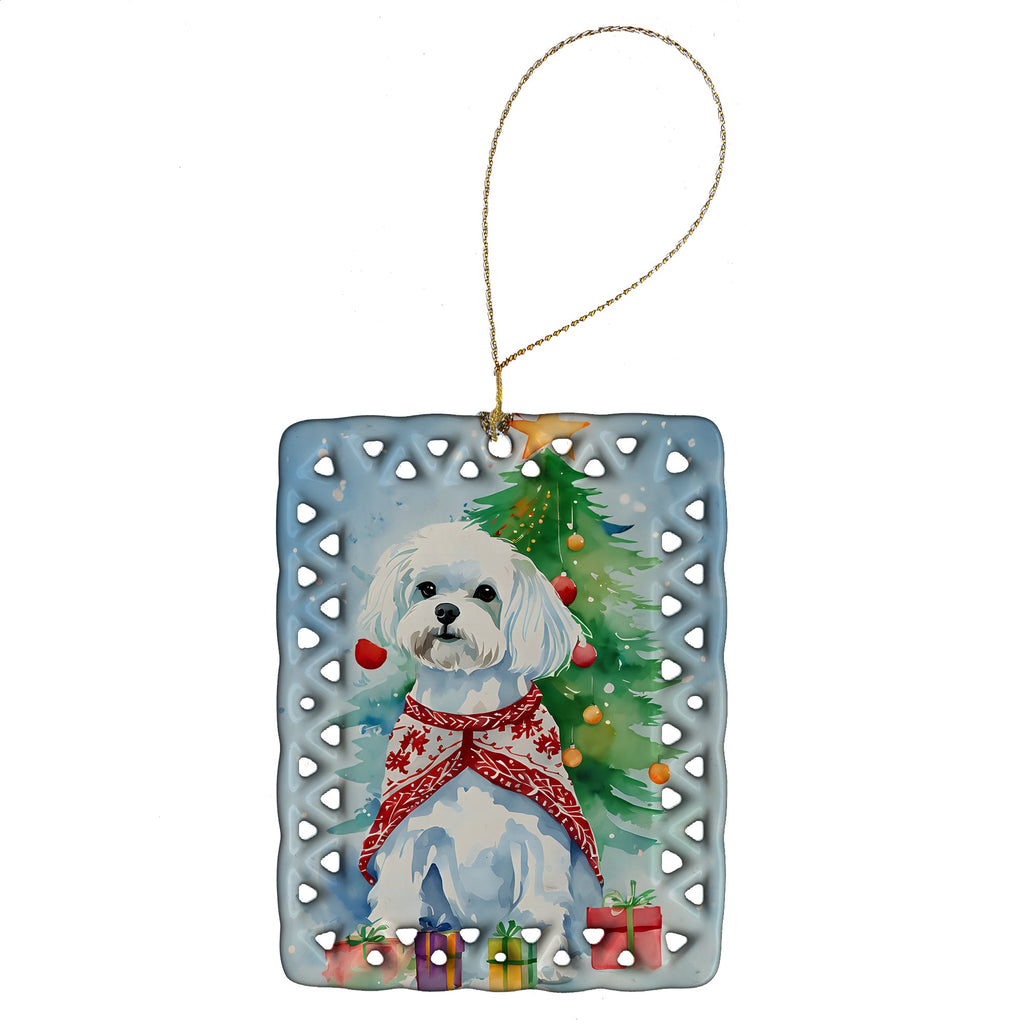 Maltese Christmas Porcelain Ornament Christmas Tree Hanging Decorations for Home Christmas Holiday, Rectangle, Gift, Multicolor