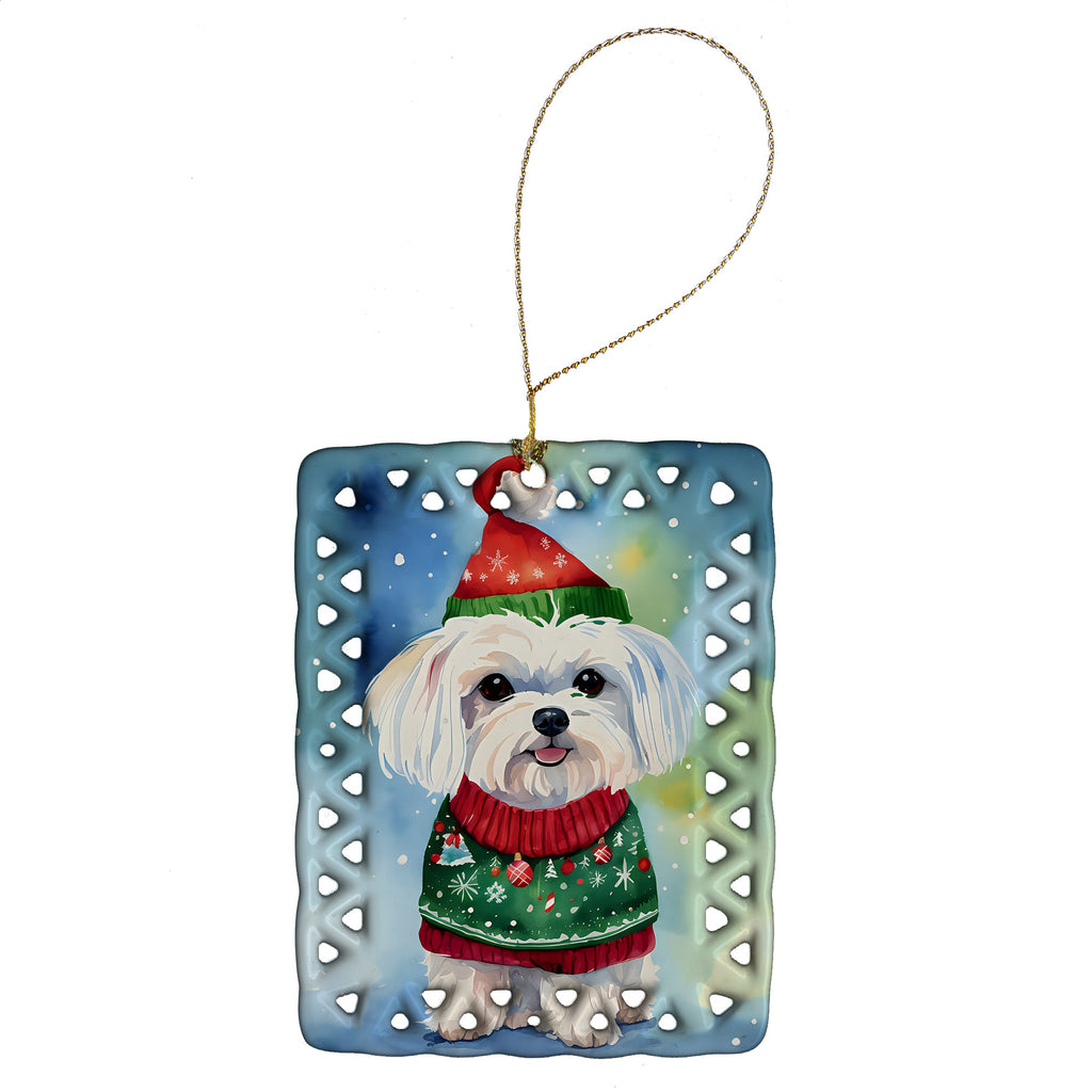 Maltese Christmas Porcelain Ornament Christmas Tree Hanging Decorations for Home Christmas Holiday, Rectangle, Gift, Multicolor