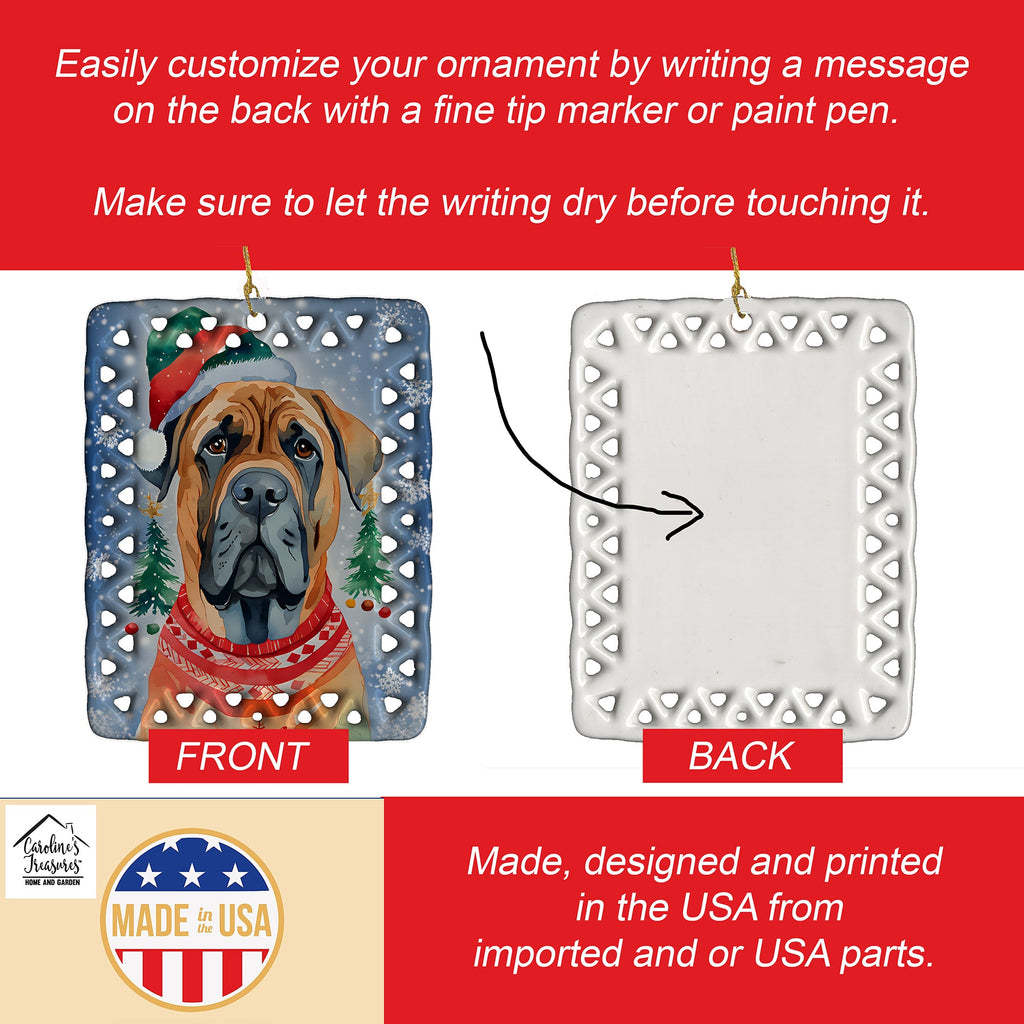 Mastiff Christmas Porcelain Ornament Christmas Tree Hanging Decorations for Home Christmas Holiday, Rectangle, Gift, Multicolor