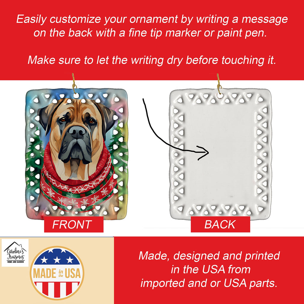 Mastiff Christmas Porcelain Ornament Christmas Tree Hanging Decorations for Home Christmas Holiday, Rectangle, Gift, Multicolor