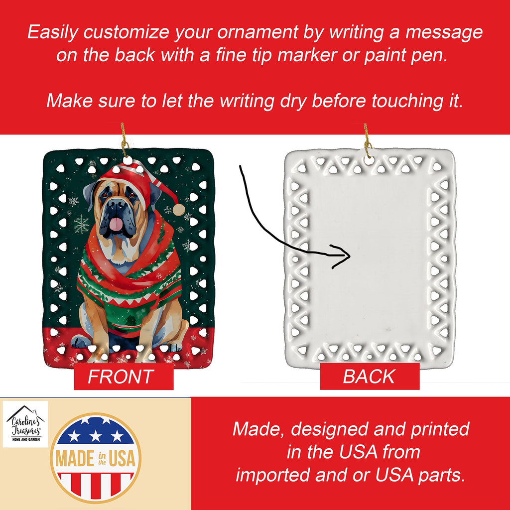 Mastiff Christmas Porcelain Ornament Christmas Tree Hanging Decorations for Home Christmas Holiday, Rectangle, Gift, Multicolor