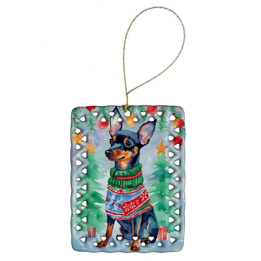 Miniature Pinscher Christmas Porcelain Ornament Christmas Tree Hanging Decorations for Home Christmas Holiday, Rectangle, Gift, Multicolor
