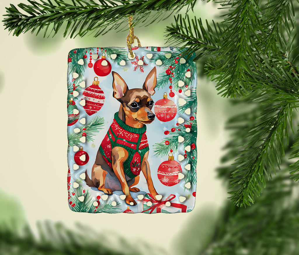 Miniature Pinscher Christmas Porcelain Ornament Christmas Tree Hanging Decorations for Home Christmas Holiday, Rectangle, Gift, Multicolor