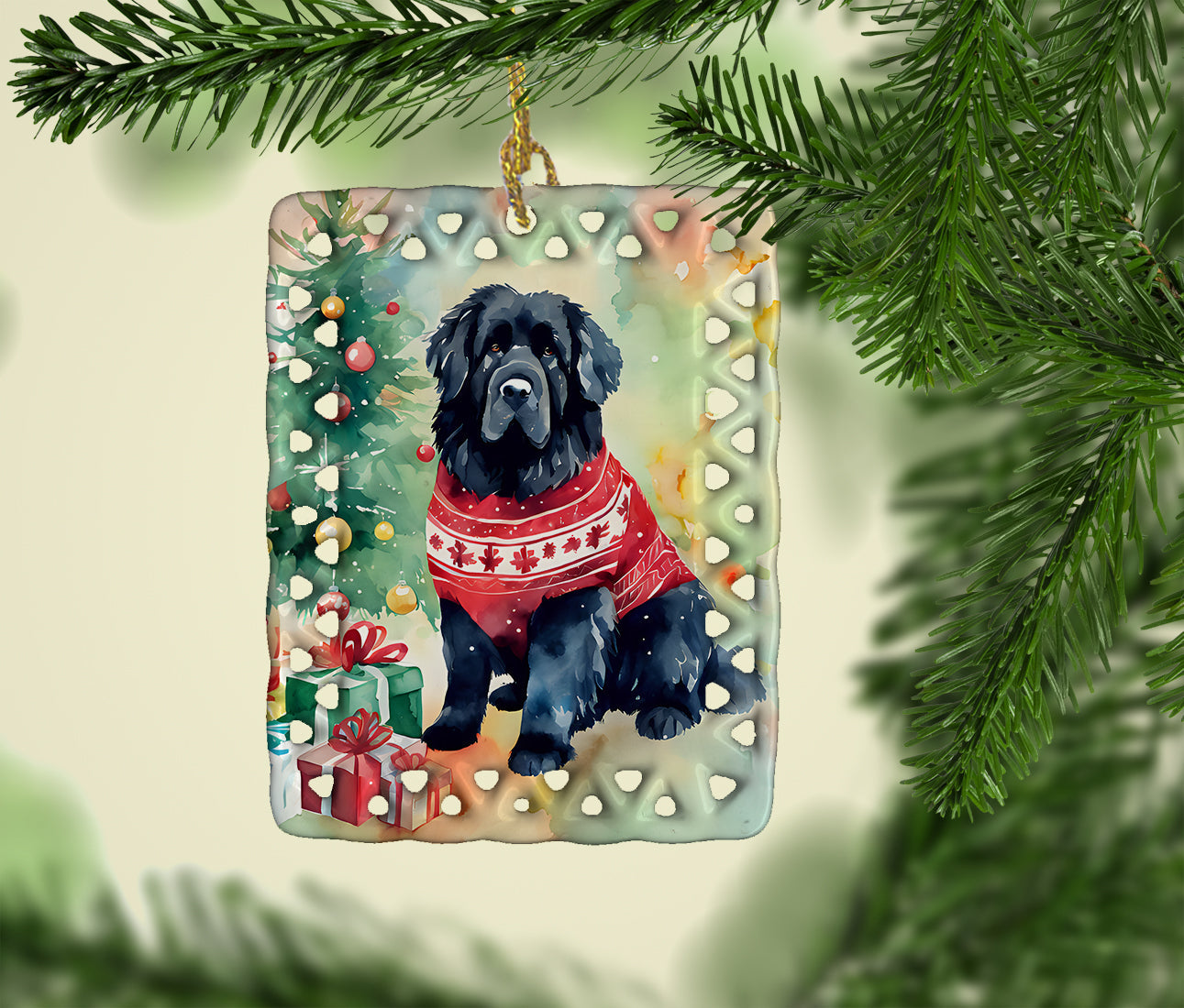 Newfoundland Christmas Porcelain Ornament Christmas Tree Hanging Decorations for Home Christmas Holiday, Rectangle, Gift, Multicolor