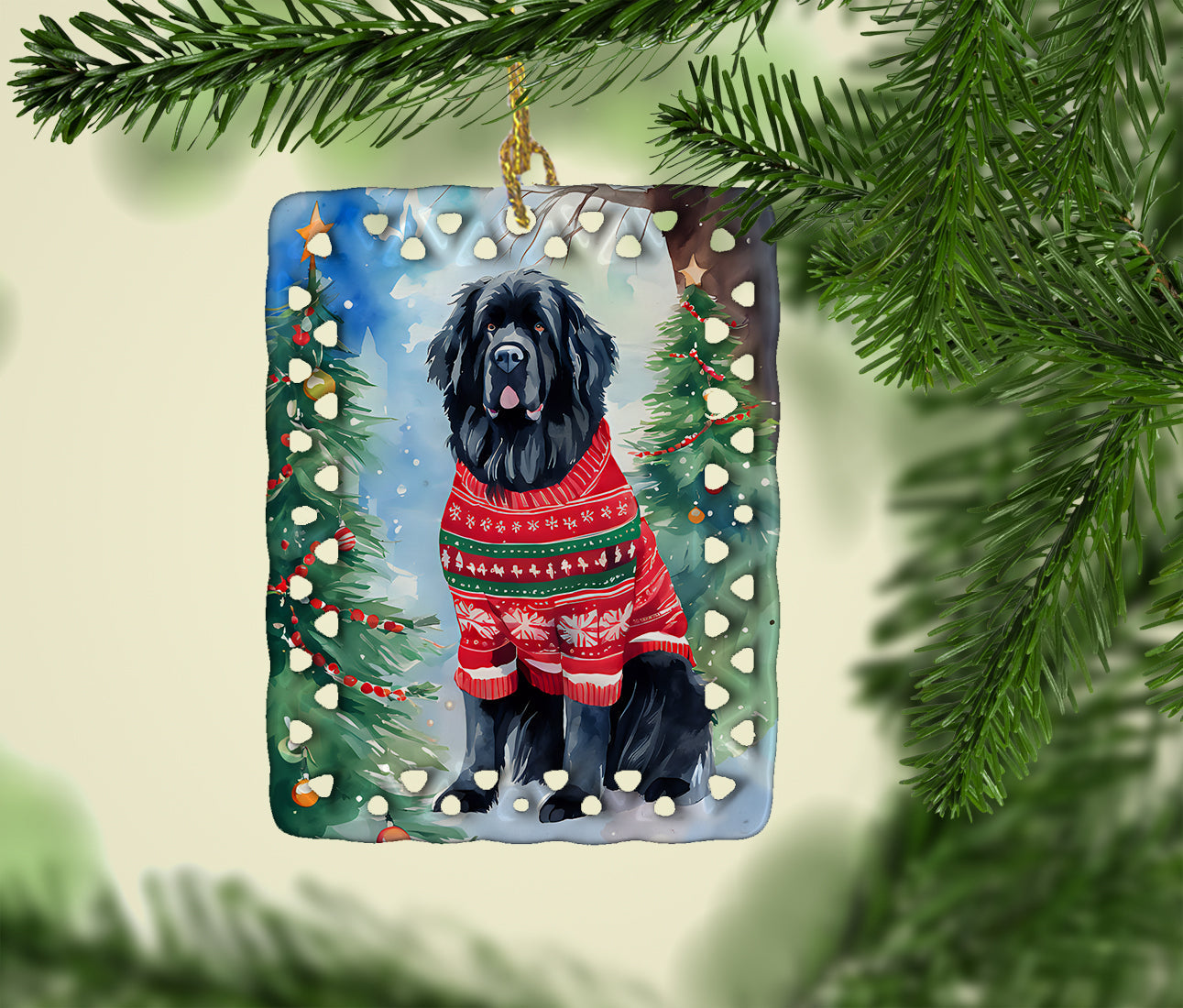 Newfoundland Christmas Porcelain Ornament Christmas Tree Hanging Decorations for Home Christmas Holiday, Rectangle, Gift, Multicolor