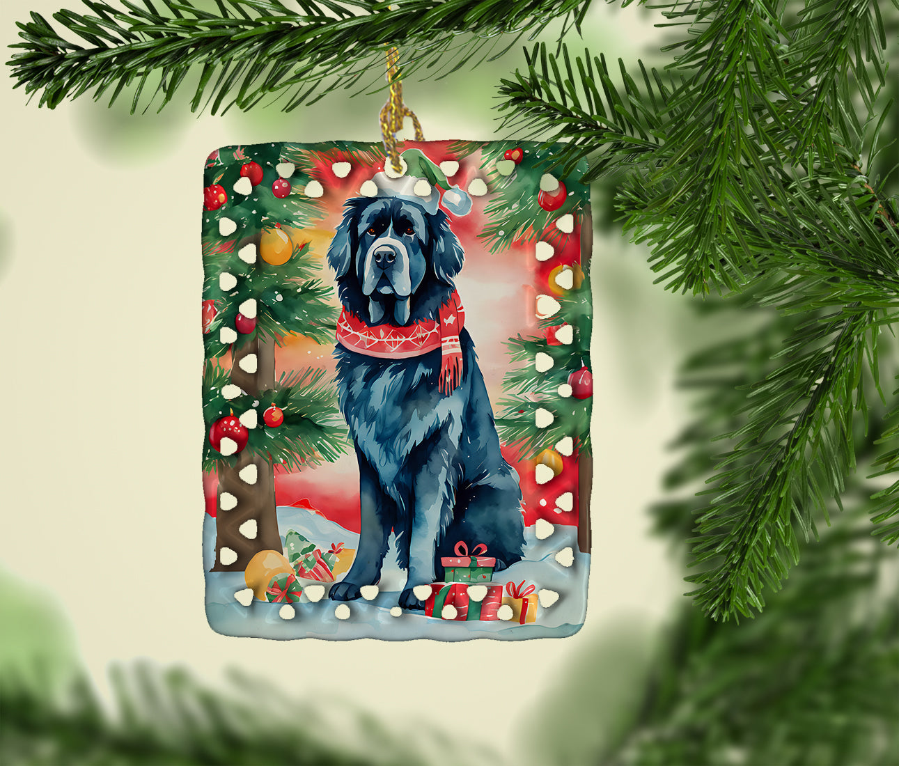 Newfoundland Christmas Porcelain Ornament Christmas Tree Hanging Decorations for Home Christmas Holiday, Rectangle, Gift, Multicolor