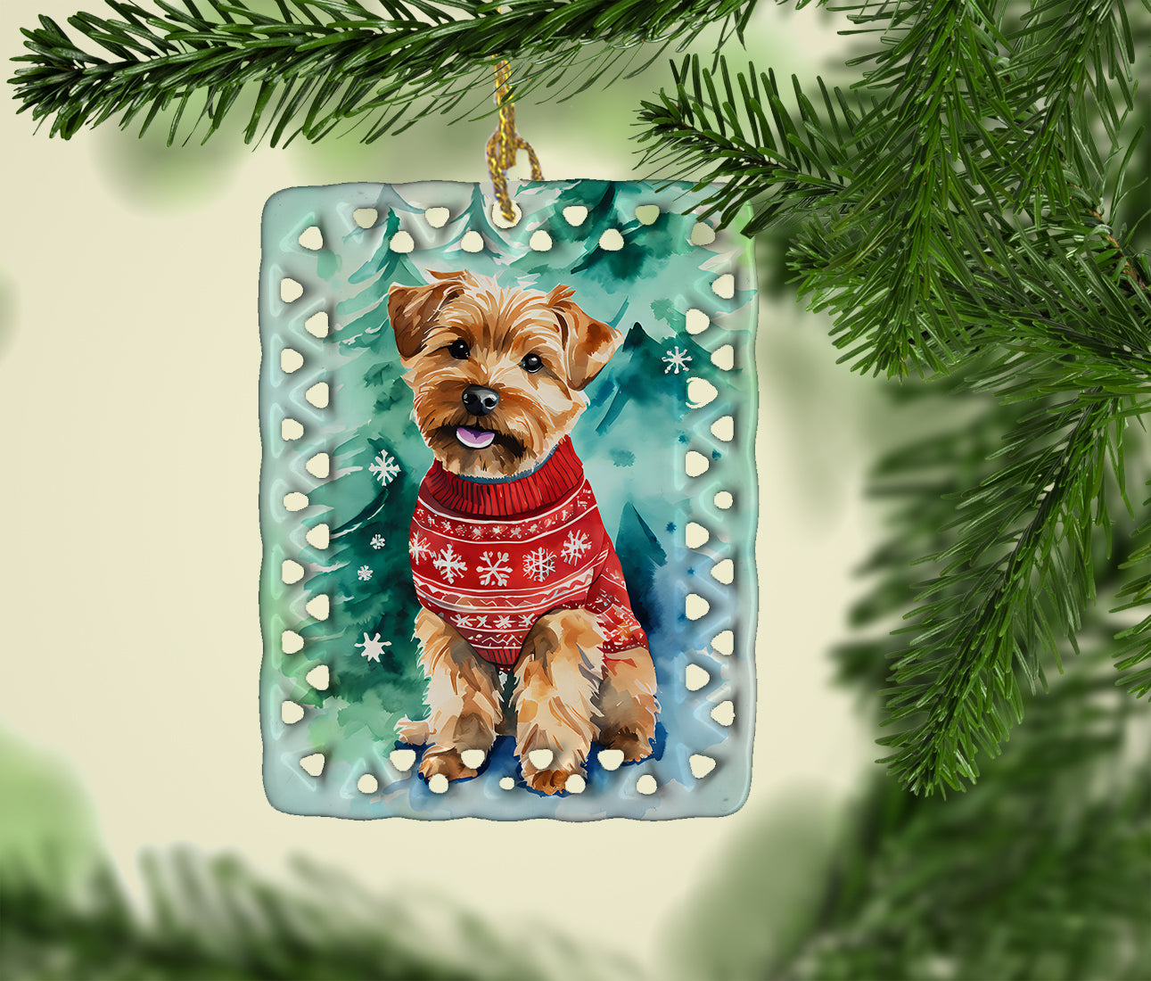 Norfolk Terrier Christmas Porcelain Ornament Christmas Tree Hanging Decorations for Home Christmas Holiday, Rectangle, Gift, Multicolor