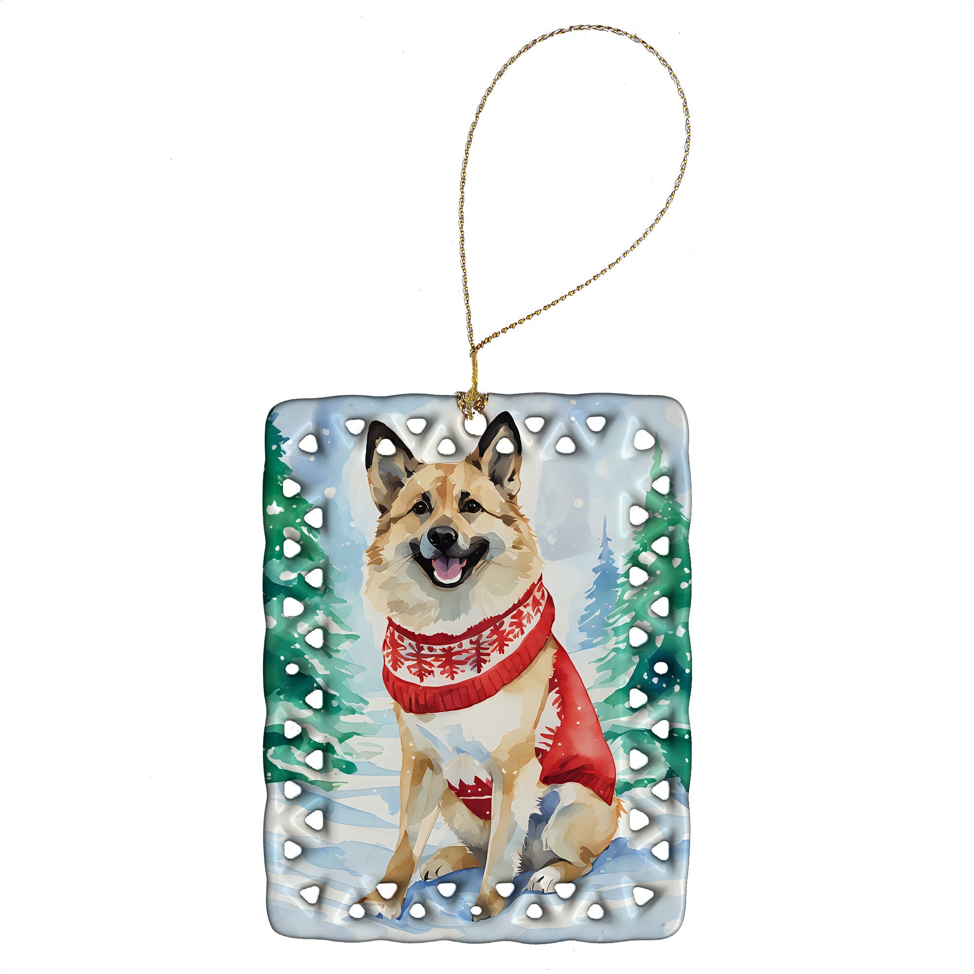 Norwegian Buhund Christmas Porcelain Ornament Christmas Tree Hanging Decorations for Home Christmas Holiday, Rectangle, Gift, Multicolor