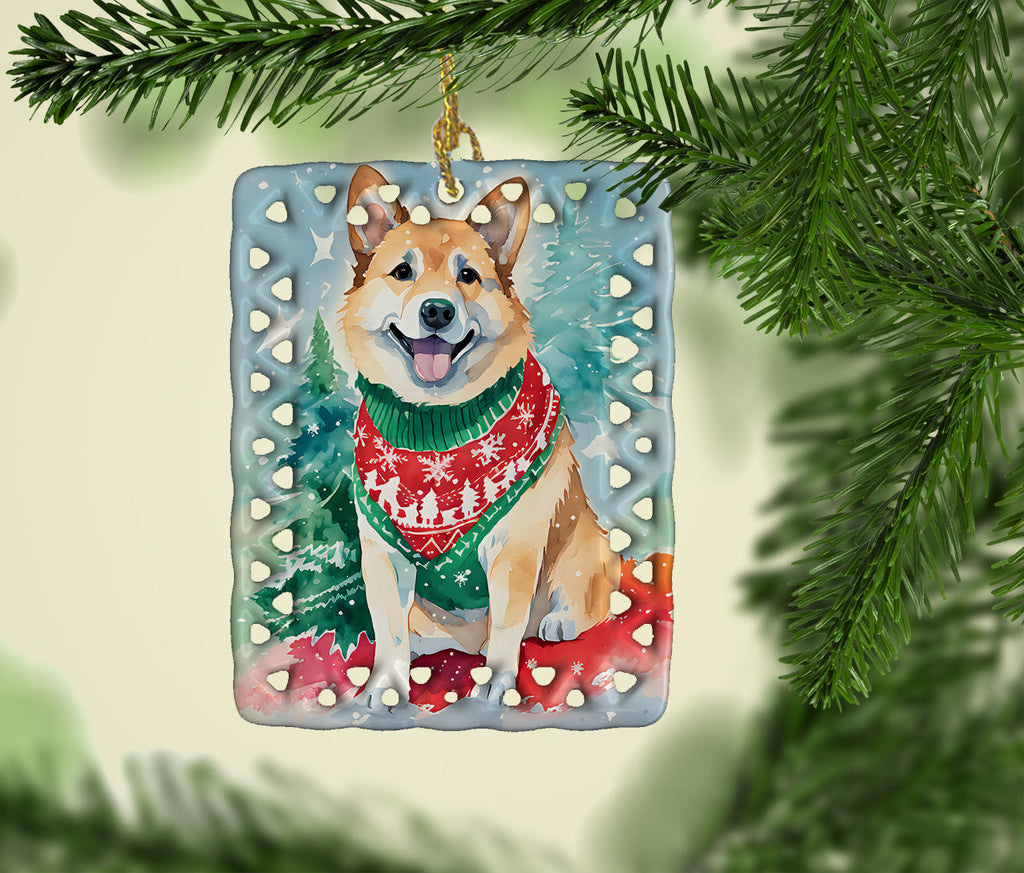 Norwegian Buhund Christmas Porcelain Ornament Christmas Tree Hanging Decorations for Home Christmas Holiday, Rectangle, Gift, Multicolor