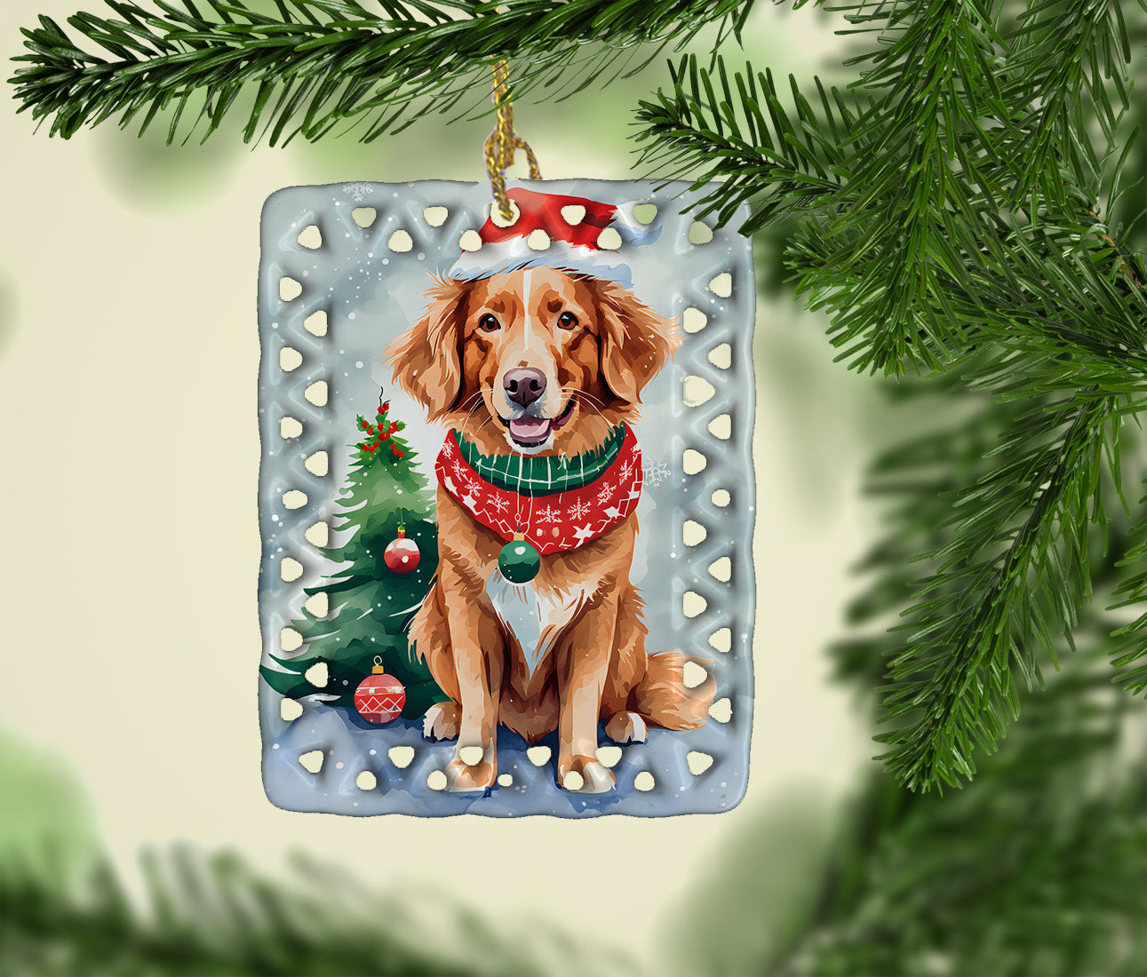 Nova Scotia Duck Toller Christmas Porcelain Ornament Christmas Tree Hanging Decorations for Home Christmas Holiday, Rectangle, Gift, Multicolor