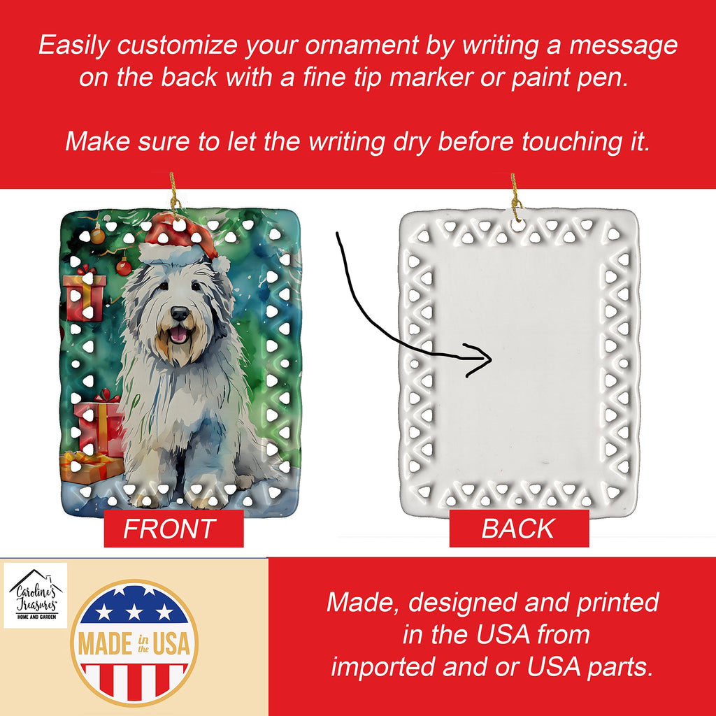 Old English Sheepdog Christmas Porcelain Ornament Christmas Tree Hanging Decorations for Home Christmas Holiday, Rectangle, Gift, Multicolor