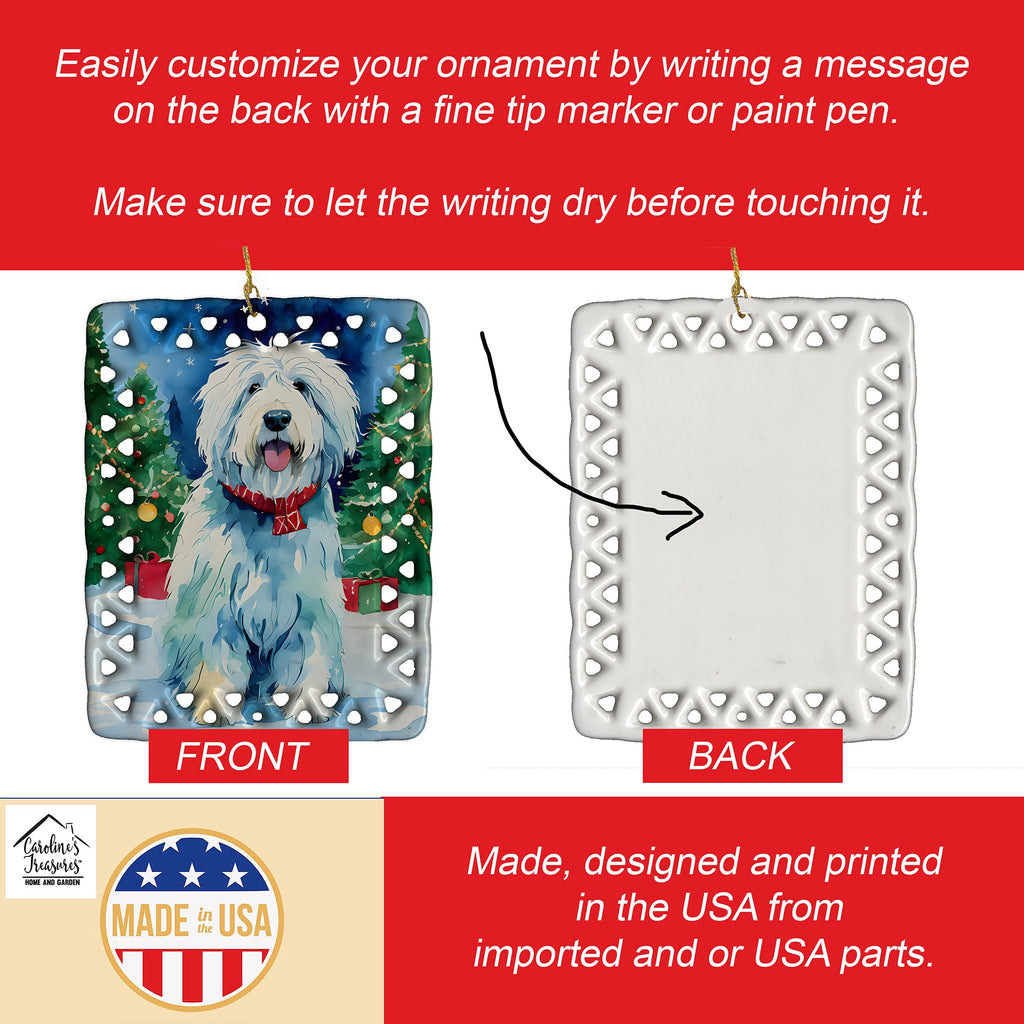 Old English Sheepdog Christmas Porcelain Ornament Christmas Tree Hanging Decorations for Home Christmas Holiday, Rectangle, Gift, Multicolor