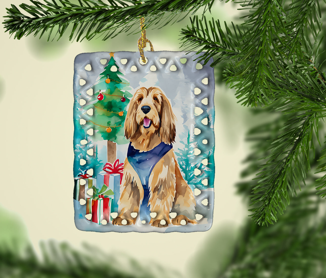 Otterhound Christmas Porcelain Ornament Christmas Tree Hanging Decorations for Home Christmas Holiday, Rectangle, Gift, Multicolor