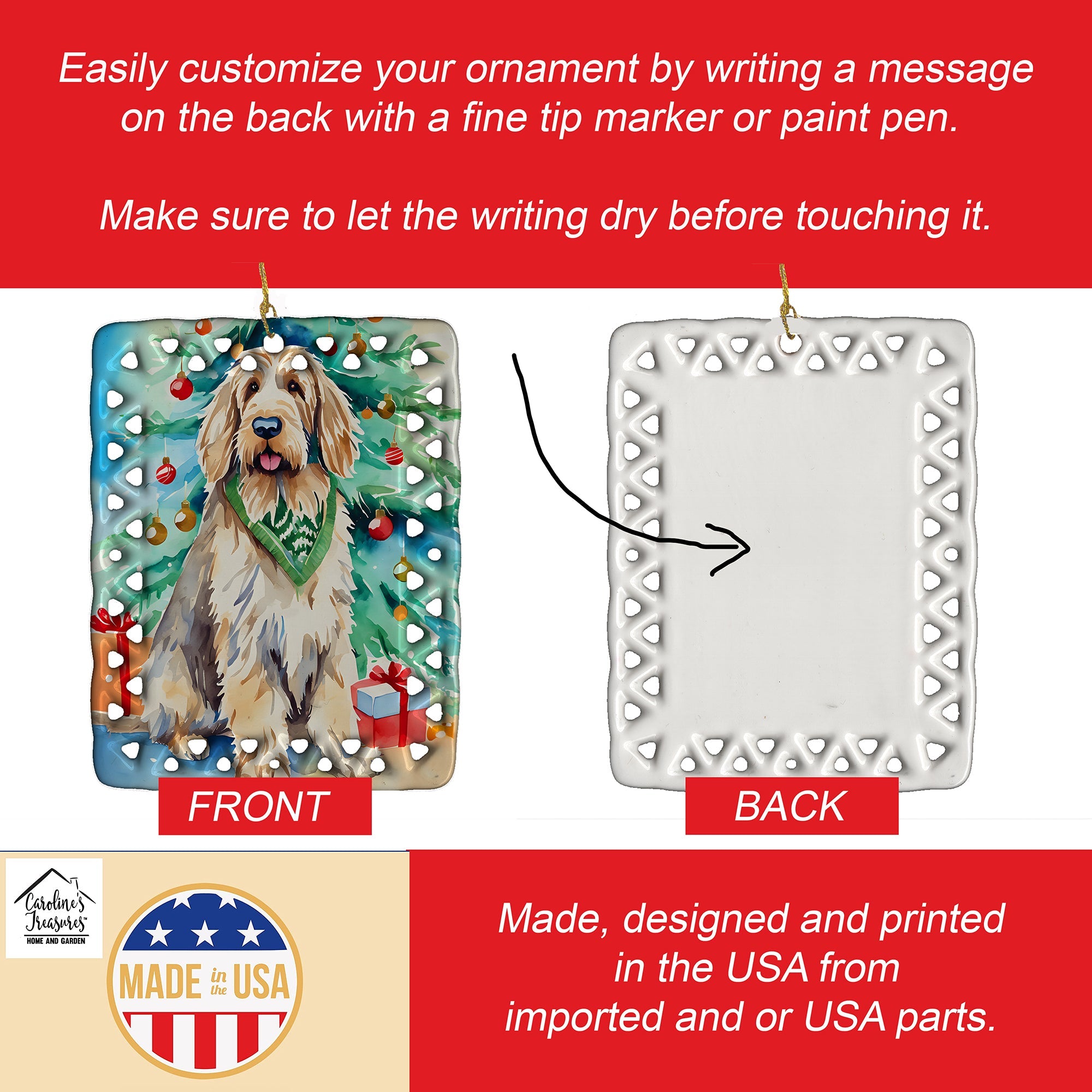 Otterhound Christmas Porcelain Ornament Christmas Tree Hanging Decorations for Home Christmas Holiday, Rectangle, Gift, Multicolor