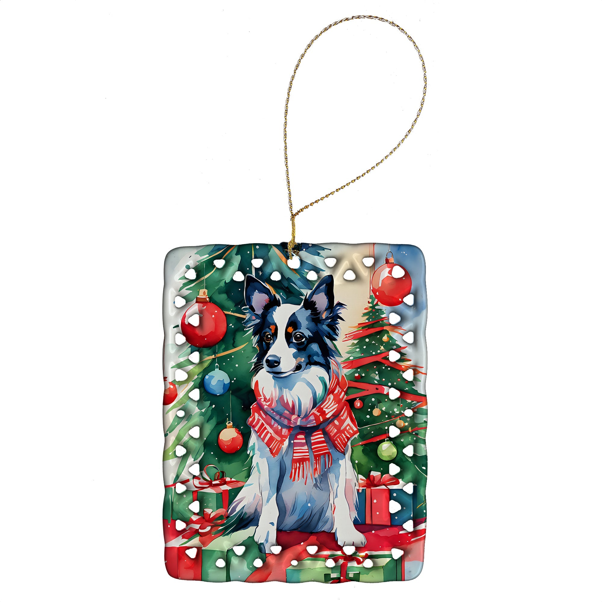 Papillon Christmas Porcelain Ornament Christmas Tree Hanging Decorations for Home Christmas Holiday, Rectangle, Gift, Multicolor