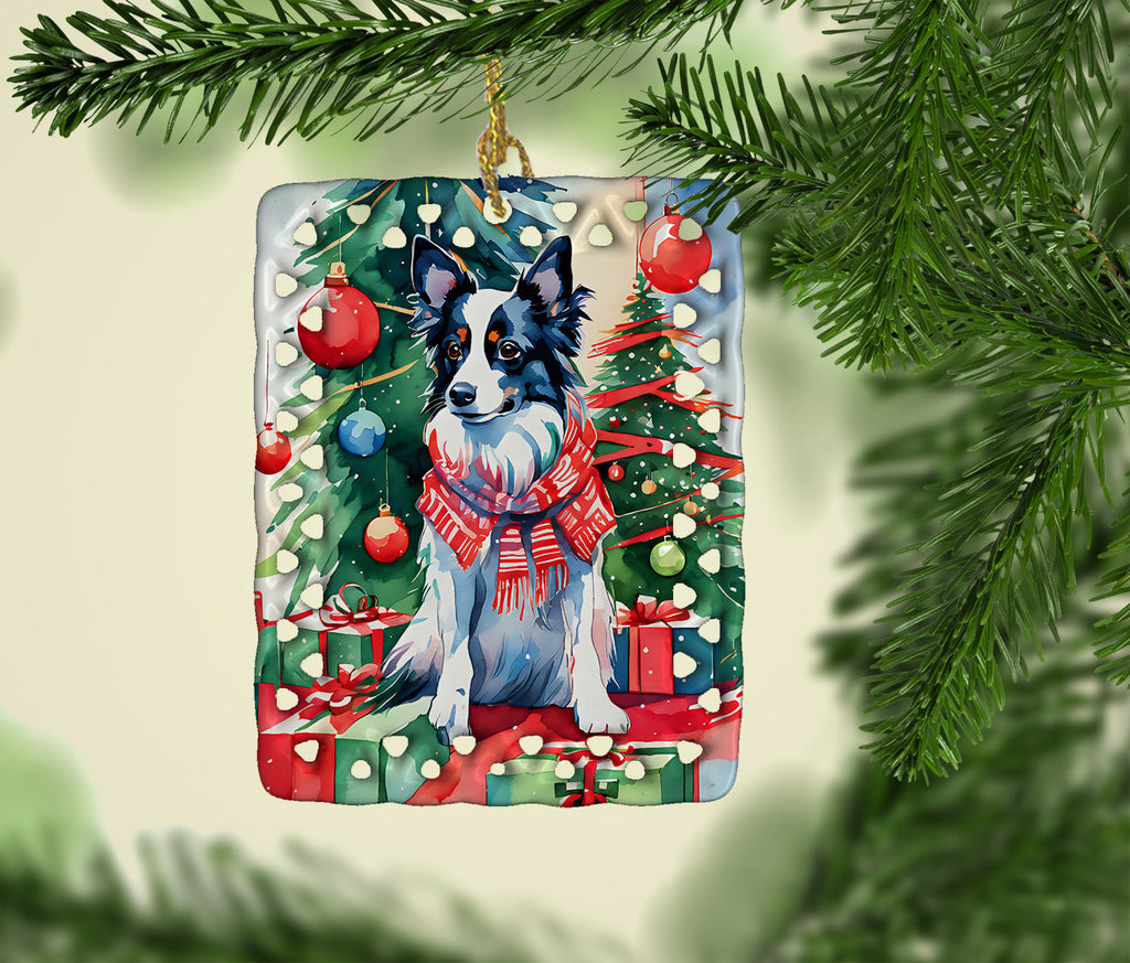 Papillon Christmas Porcelain Ornament Christmas Tree Hanging Decorations for Home Christmas Holiday, Rectangle, Gift, Multicolor