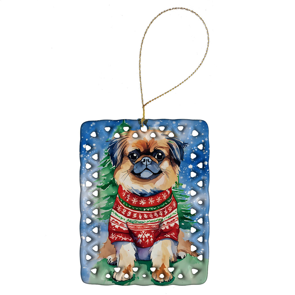 Pekingese Christmas Porcelain Ornament Christmas Tree Hanging Decorations for Home Christmas Holiday, Rectangle, Gift, Multicolor