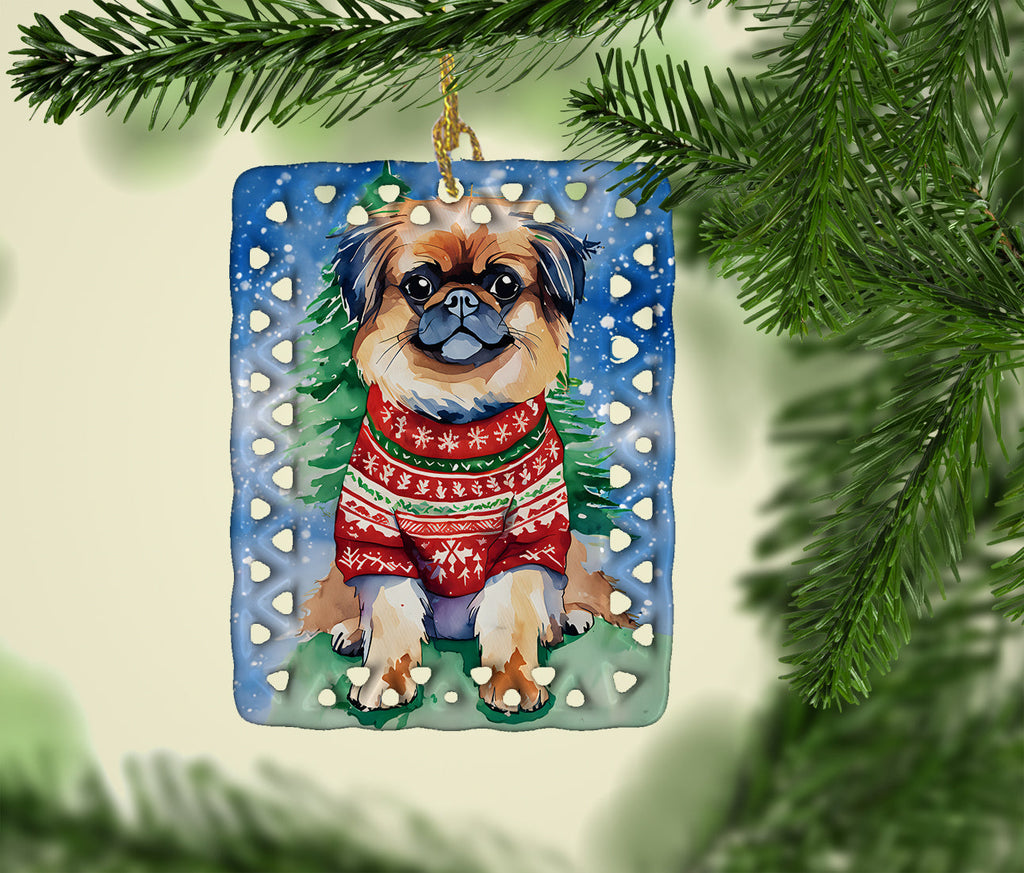 Pekingese Christmas Porcelain Ornament Christmas Tree Hanging Decorations for Home Christmas Holiday, Rectangle, Gift, Multicolor