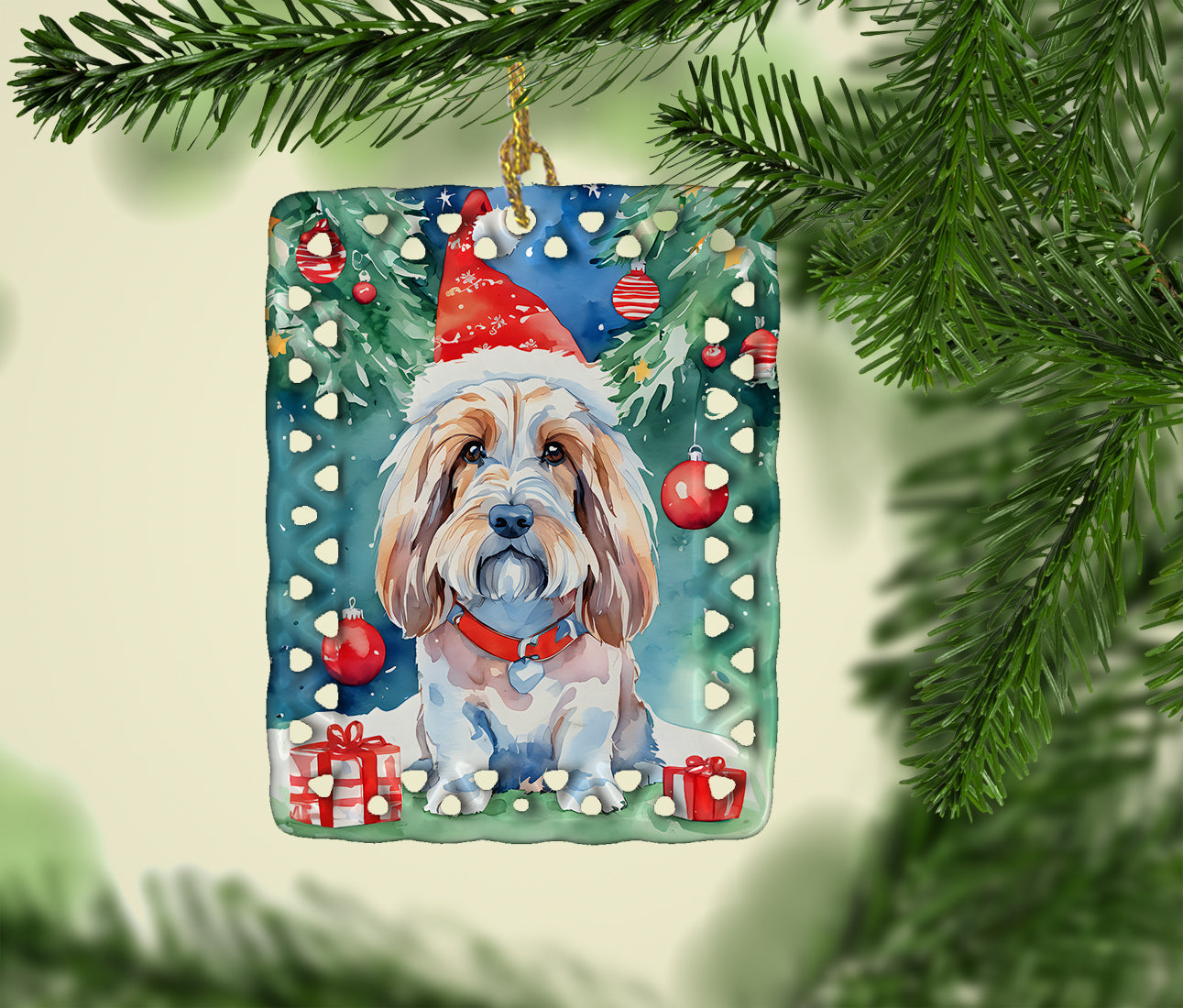 Petit Basset Griffon Vendeen Christmas Porcelain Ornament Christmas Tree Hanging Decorations for Home Christmas Holiday, Rectangle, Gift, Multicolor