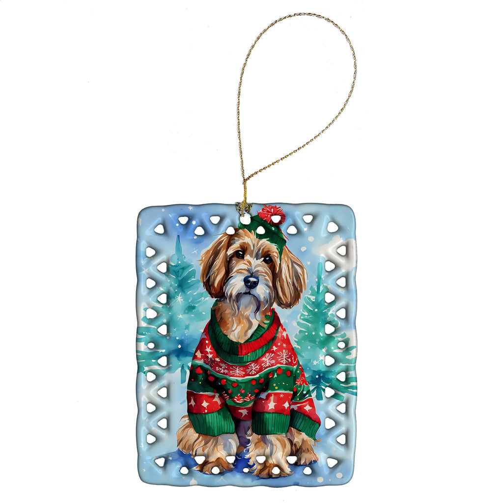 Petit Basset Griffon Vendeen Christmas Porcelain Ornament Christmas Tree Hanging Decorations for Home Christmas Holiday, Rectangle, Gift, Multicolor