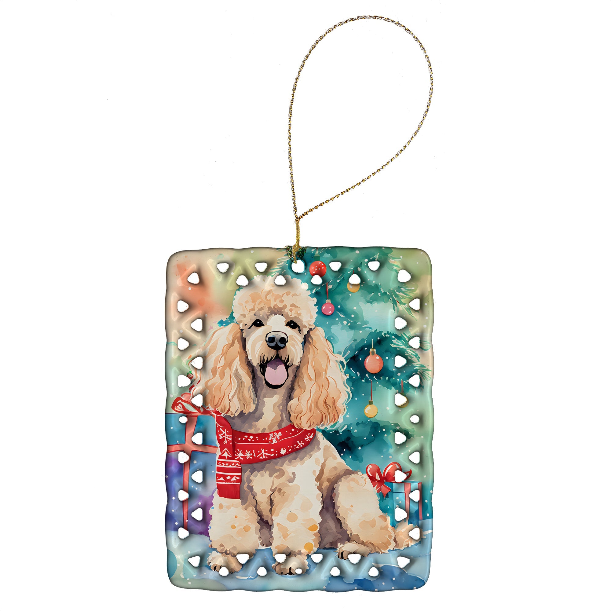 Poodle Christmas Porcelain Ornament Christmas Tree Hanging Decorations for Home Christmas Holiday, Rectangle, Gift, Multicolor