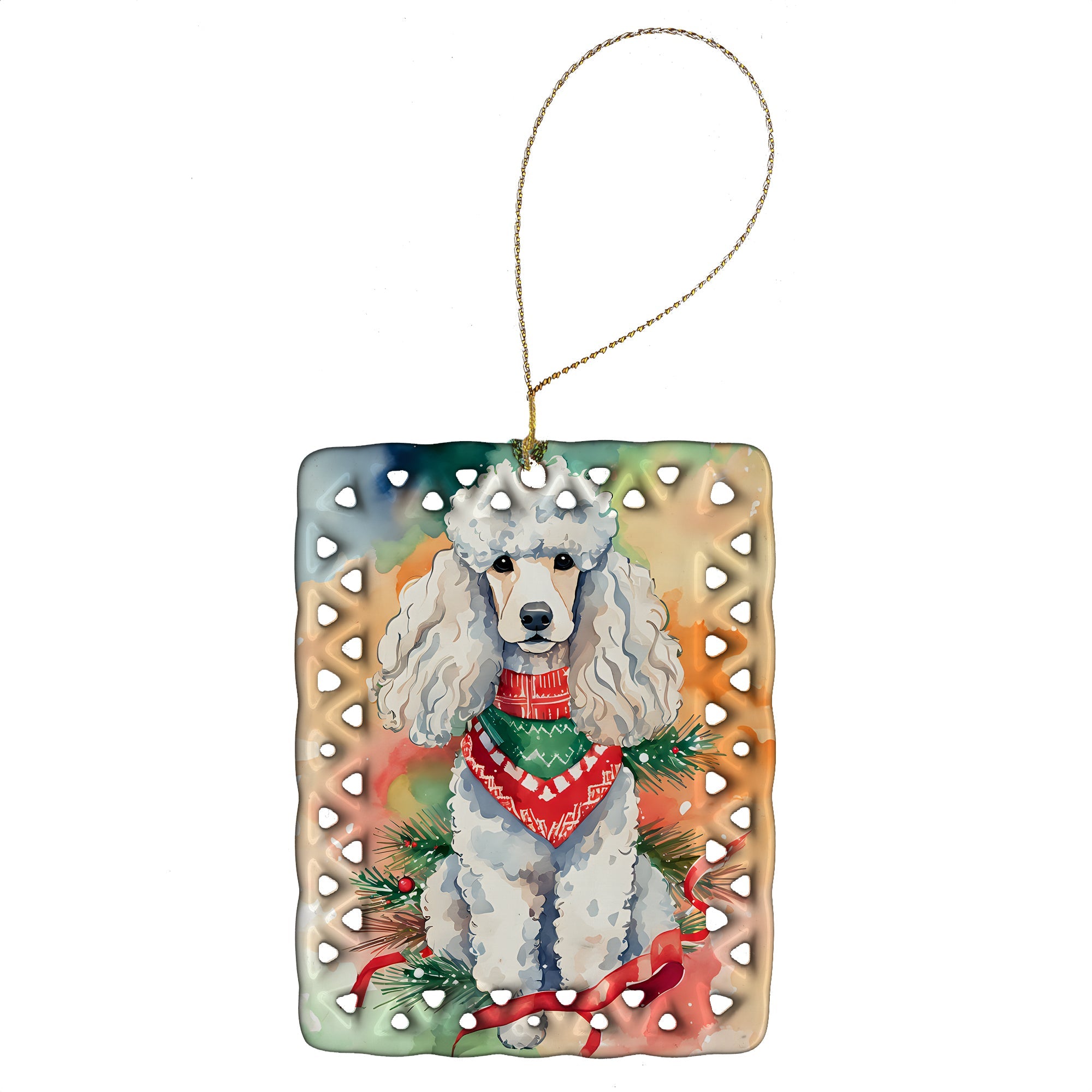 Poodle Christmas Porcelain Ornament Christmas Tree Hanging Decorations for Home Christmas Holiday, Rectangle, Gift, Multicolor