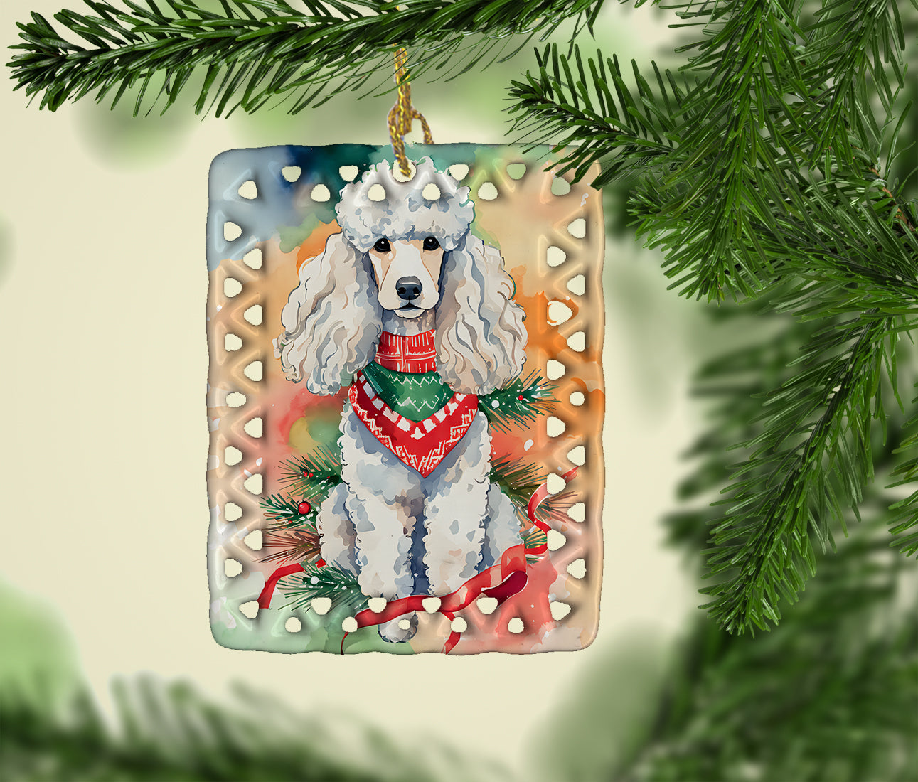 Poodle Christmas Porcelain Ornament Christmas Tree Hanging Decorations for Home Christmas Holiday, Rectangle, Gift, Multicolor