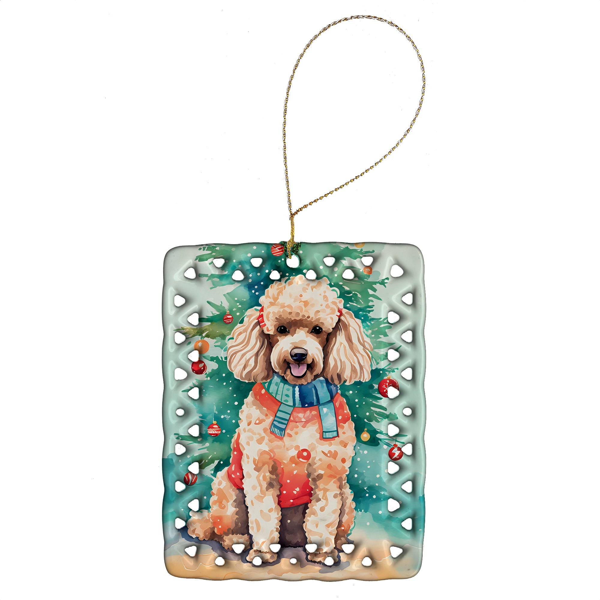 Poodle Christmas Porcelain Ornament Christmas Tree Hanging Decorations for Home Christmas Holiday, Rectangle, Gift, Multicolor