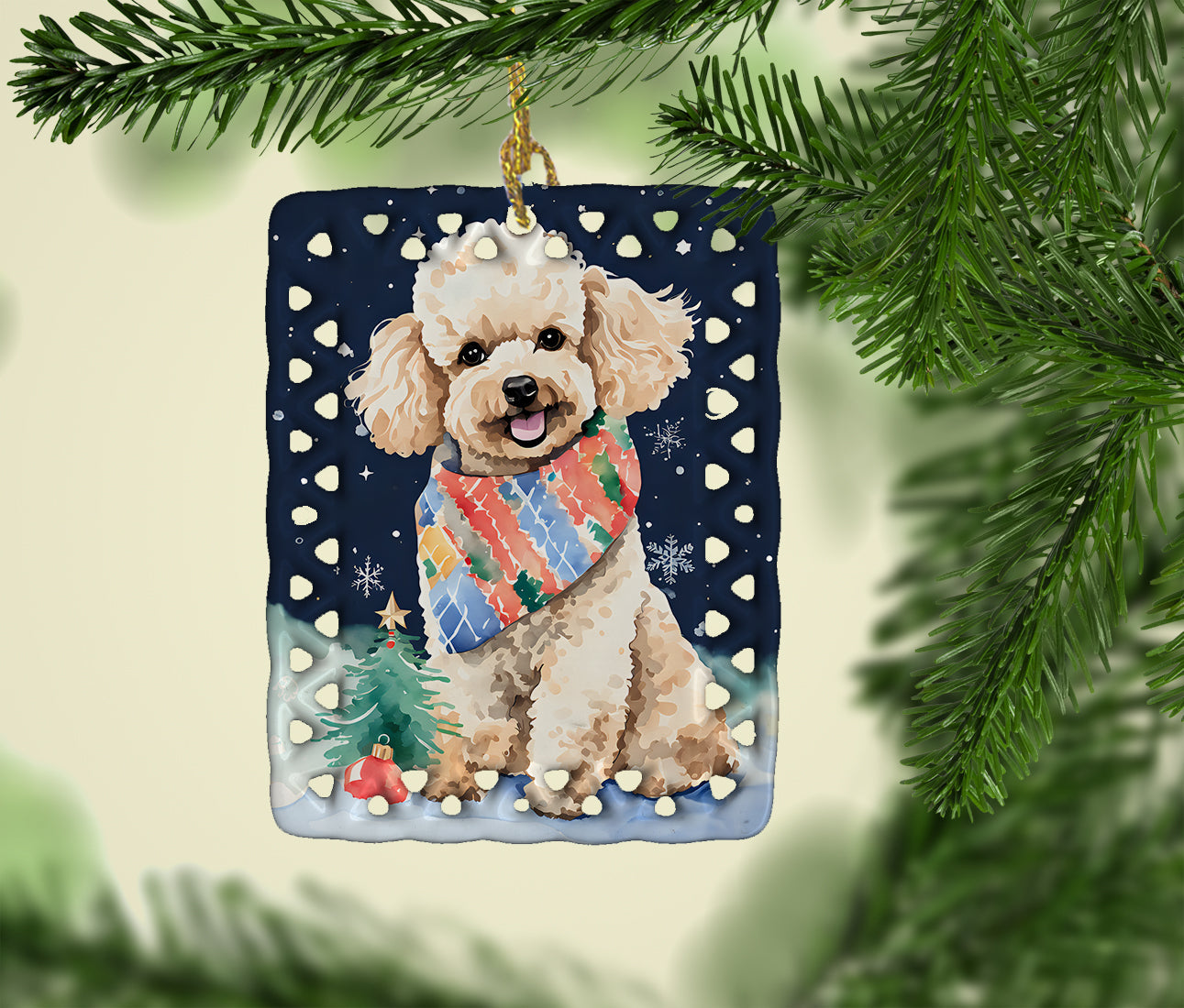 Poodle Christmas Porcelain Ornament Christmas Tree Hanging Decorations for Home Christmas Holiday, Rectangle, Gift, Multicolor