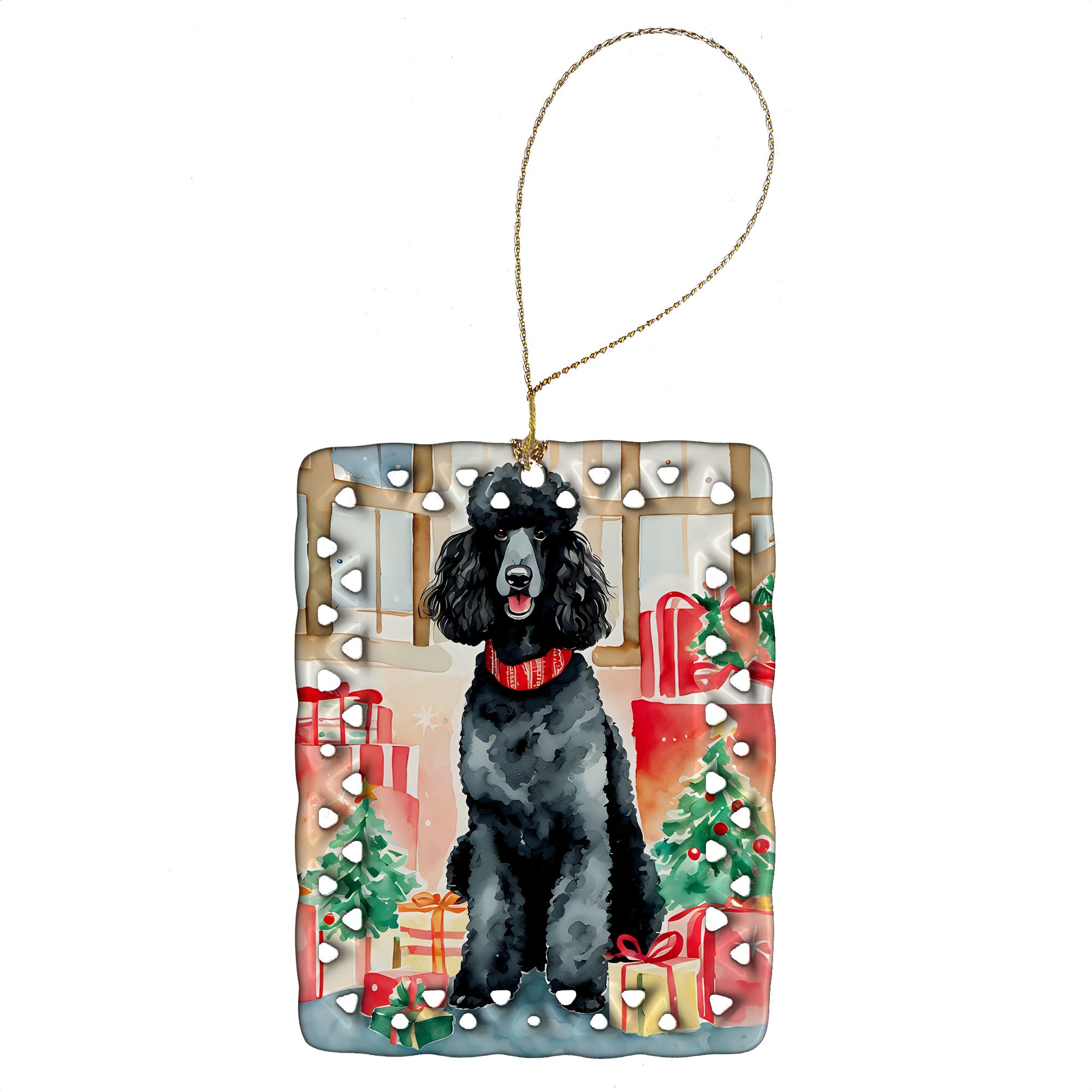 Poodle Christmas Porcelain Ornament Christmas Tree Hanging Decorations for Home Christmas Holiday, Rectangle, Gift, Multicolor