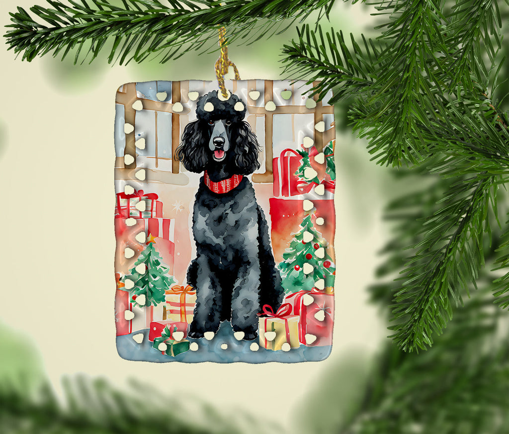 Poodle Christmas Porcelain Ornament Christmas Tree Hanging Decorations for Home Christmas Holiday, Rectangle, Gift, Multicolor