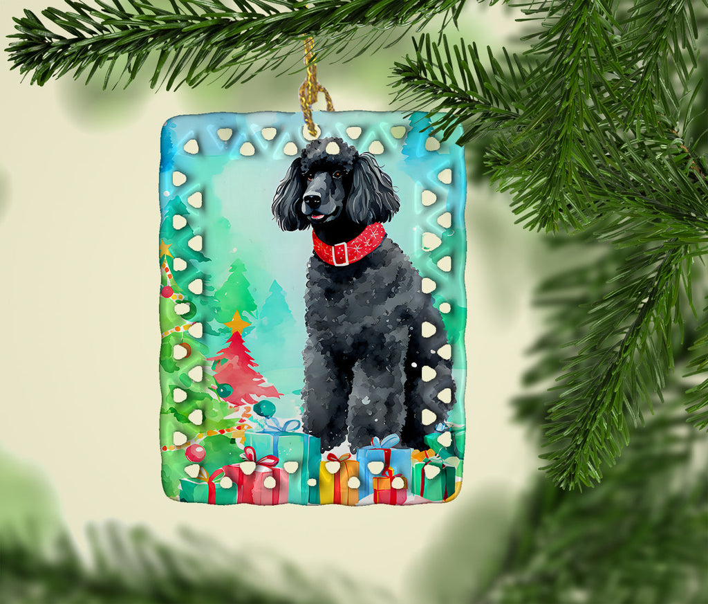 Poodle Christmas Porcelain Ornament Christmas Tree Hanging Decorations for Home Christmas Holiday, Rectangle, Gift, Multicolor