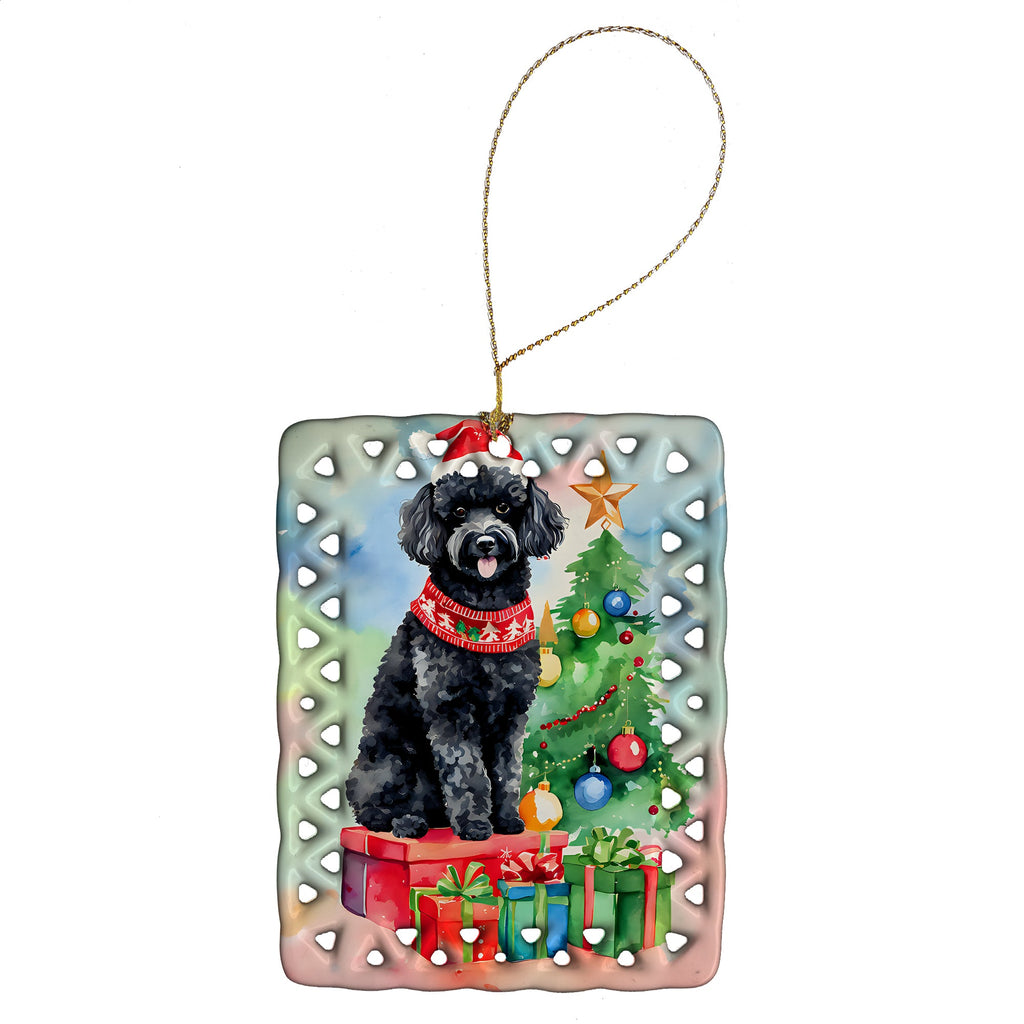 Poodle Christmas Porcelain Ornament Christmas Tree Hanging Decorations for Home Christmas Holiday, Rectangle, Gift, Multicolor