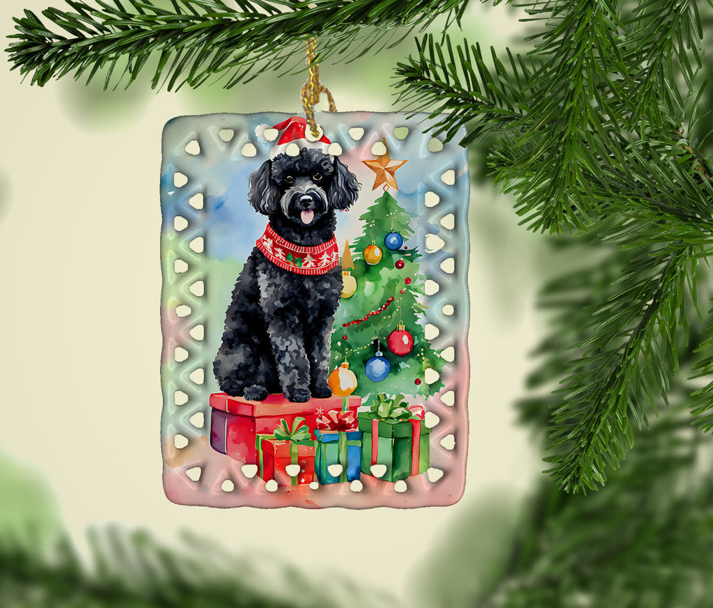 Poodle Christmas Porcelain Ornament Christmas Tree Hanging Decorations for Home Christmas Holiday, Rectangle, Gift, Multicolor