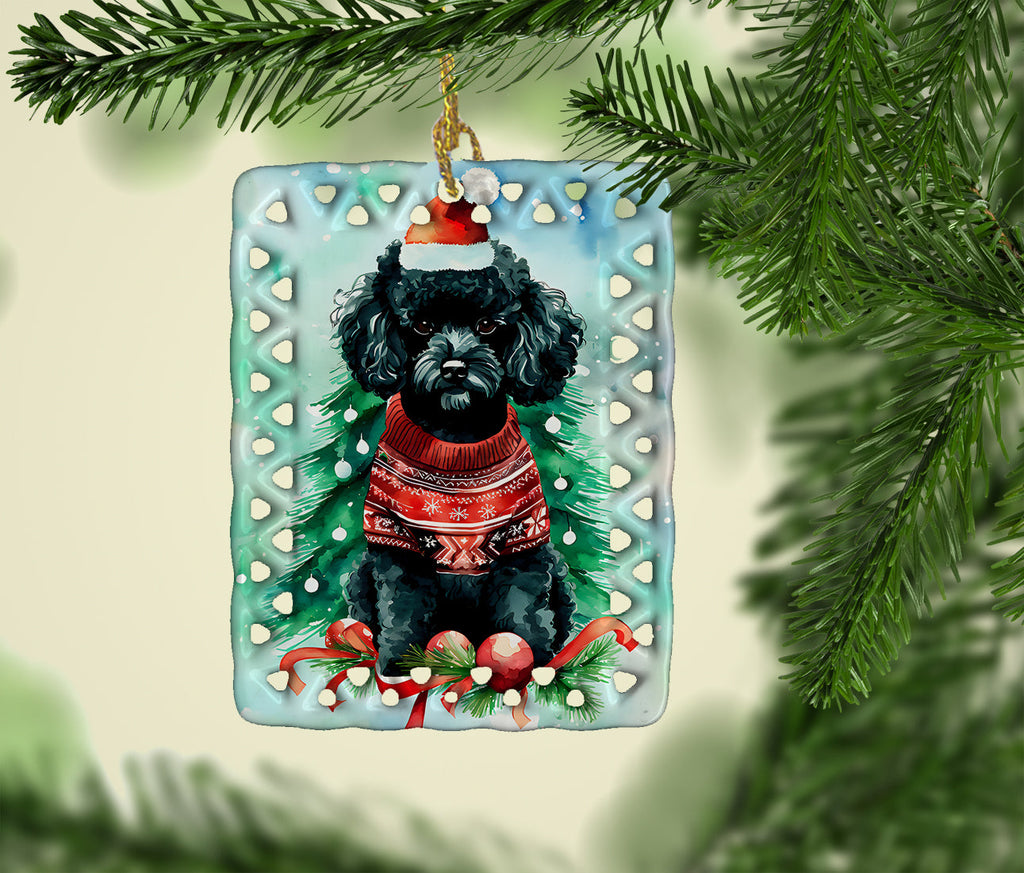 Poodle Christmas Porcelain Ornament Christmas Tree Hanging Decorations for Home Christmas Holiday, Rectangle, Gift, Multicolor