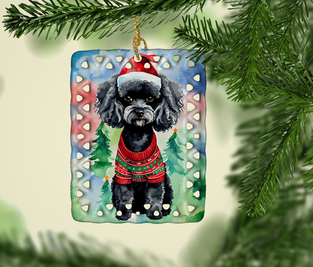 Poodle Christmas Porcelain Ornament Christmas Tree Hanging Decorations for Home Christmas Holiday, Rectangle, Gift, Multicolor
