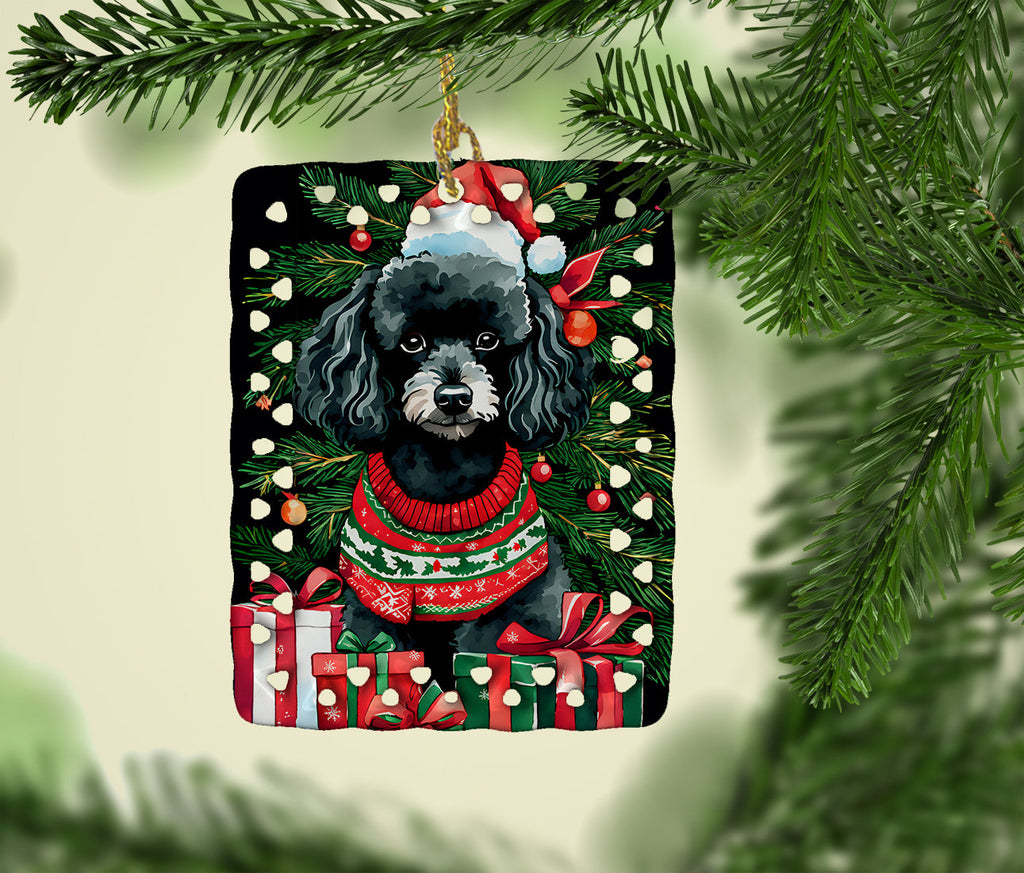 Poodle Christmas Porcelain Ornament Christmas Tree Hanging Decorations for Home Christmas Holiday, Rectangle, Gift, Multicolor